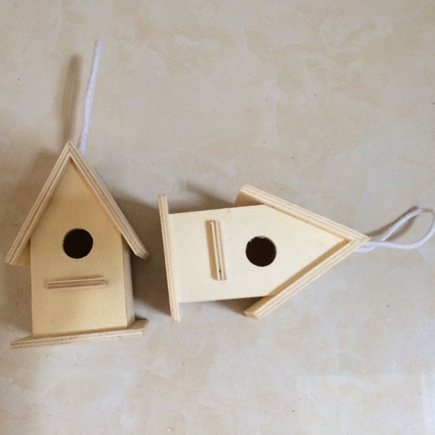 创意桌面木质摆件鸟屋 木制小型鸟窝麻绳挂件木制鸟窝麻绳挂饰