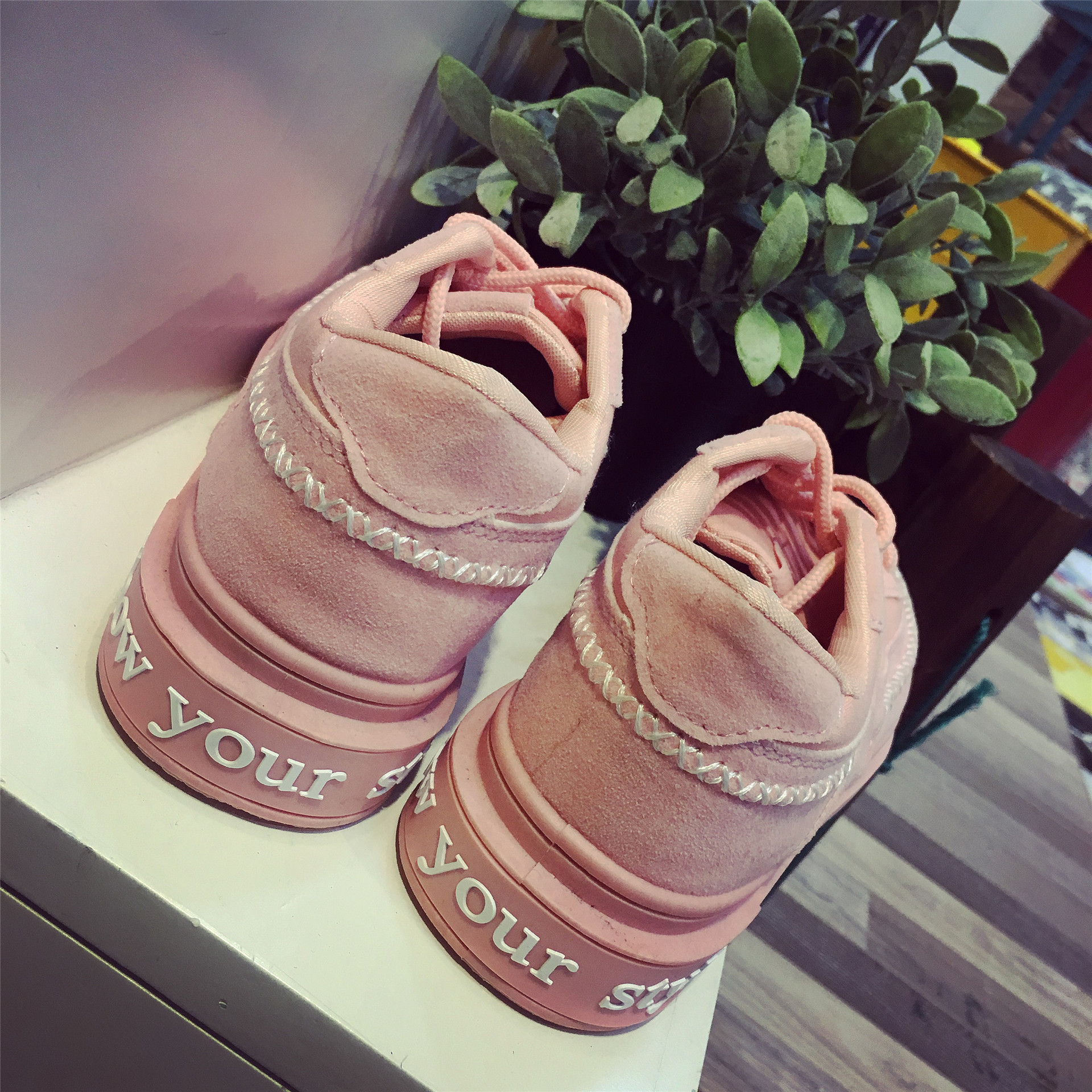 休闲裤韩版马克线运动鞋女平底系带休闲舒适板鞋透气原宿跑步单鞋潮