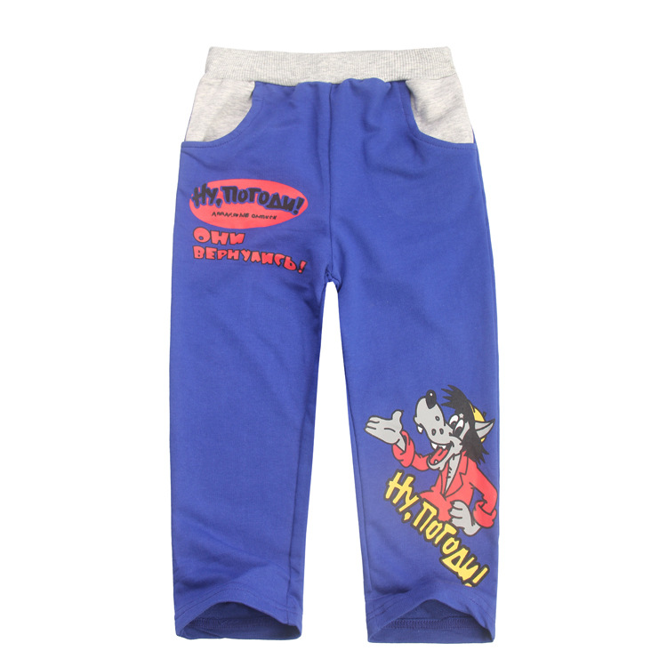 一件代发 卡通彩蓝色大灰狼印花毛圈卫衣仔