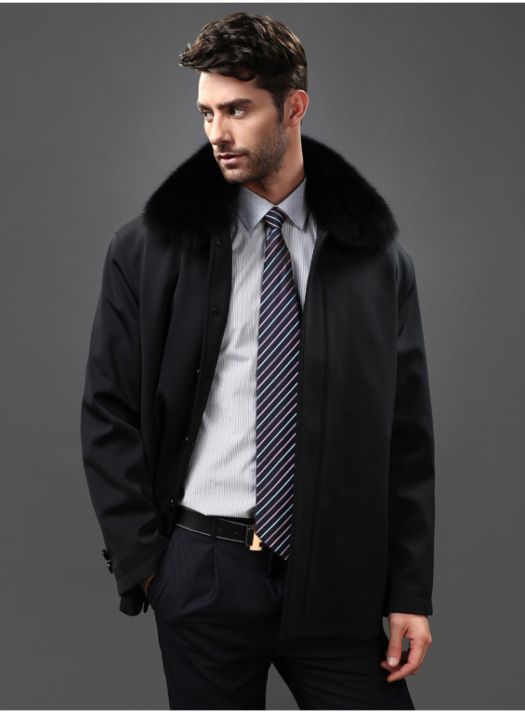 男士尼克服獭兔内胆皮毛一体水貂獭兔毛领皮毛一体中老年i外套
