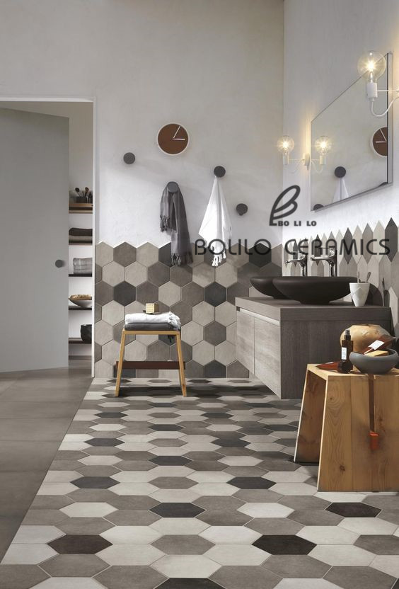 佛山瓷砖现代简约艺术砖 窑变六角形状异形背景墙瓷砖地砖批发