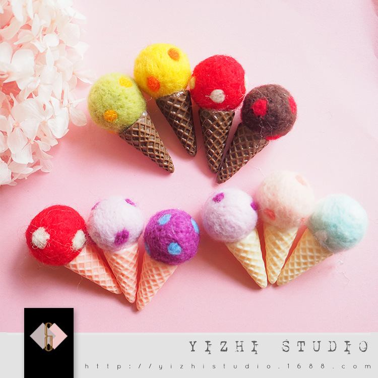 冰淇淋羊毛毡女童宝宝头饰品diy发圈永生花环胸针配件-阿里巴巴