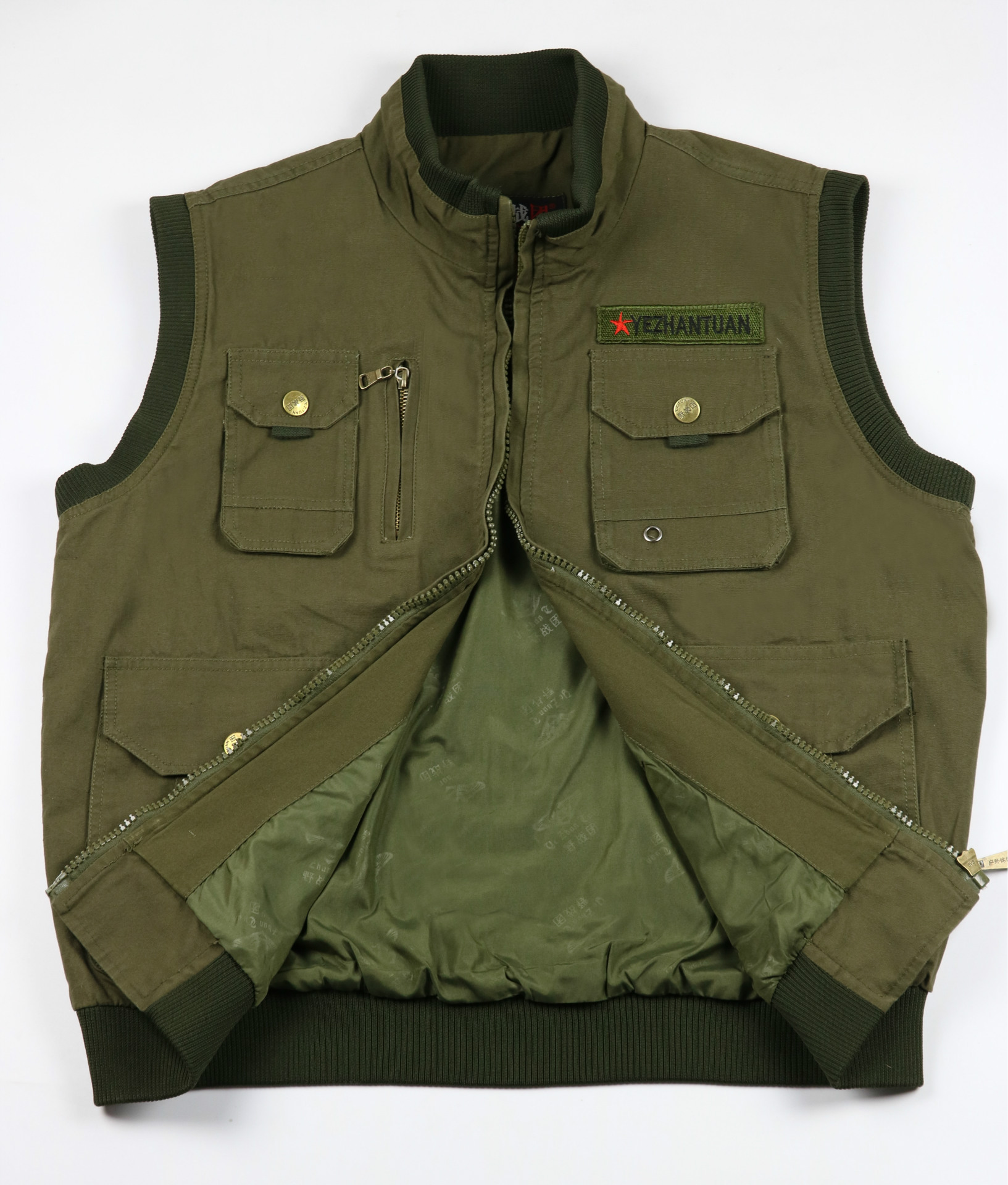 纯棉军绿户外马甲 多口袋钓鱼马夹 休闲运