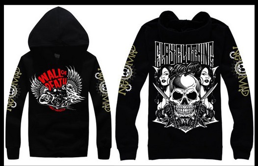 欧美摇滚骷髅潮牌帽衫暗黑秋冬连帽卫衣男套头骷髅头带帽外套潮男