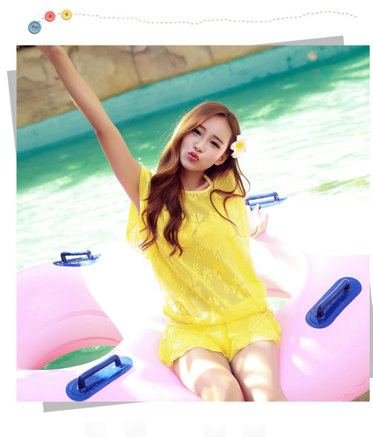 亚马逊速卖通游泳衣女式沙滩经典比基尼露肩罩衫三件套bikini泳装