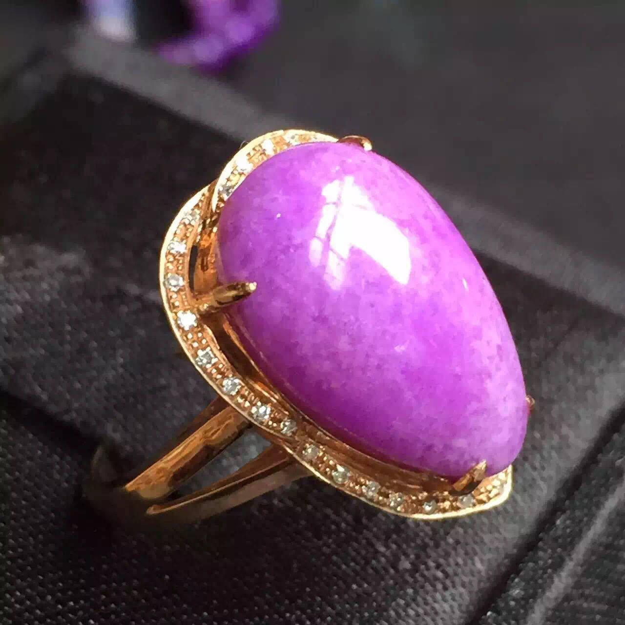 18k金镶嵌天然南非钻石樱花粉紫色舒俱来女款戒指 油润老料冰种