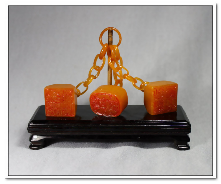 田黄石印章三连章寿山石高仿乾隆三链子玉玺送文化人高级礼品定制