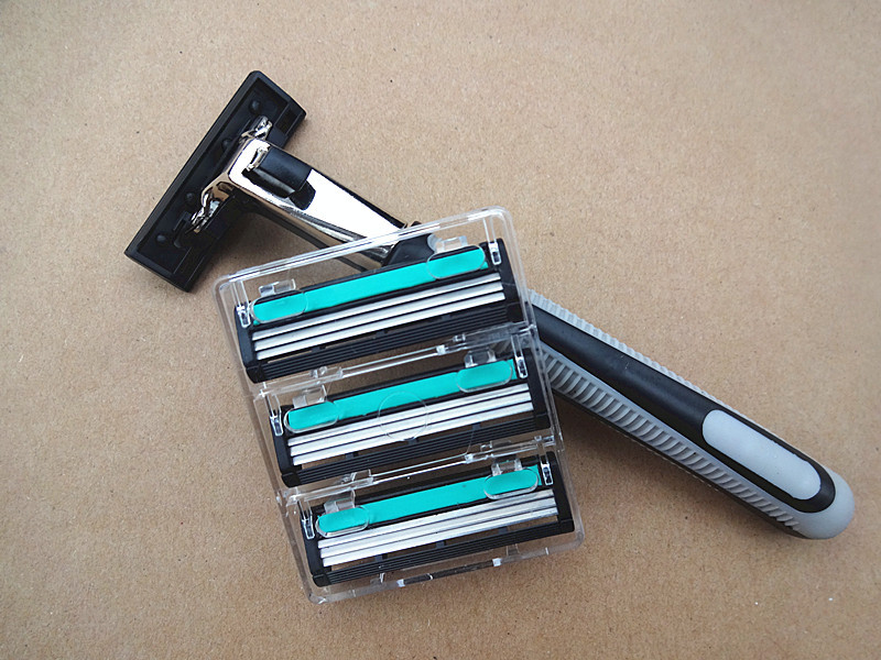 洁锐品牌三层剃须刀片 进口老式手动刮胡刀 1刀架6刀头 现货批发