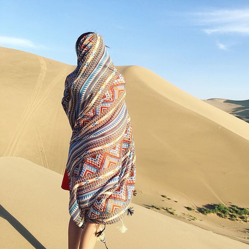 特价嗮黄色披肩长款青年沙滩夏季米亚红色巾棉麻新款古米冬季印花