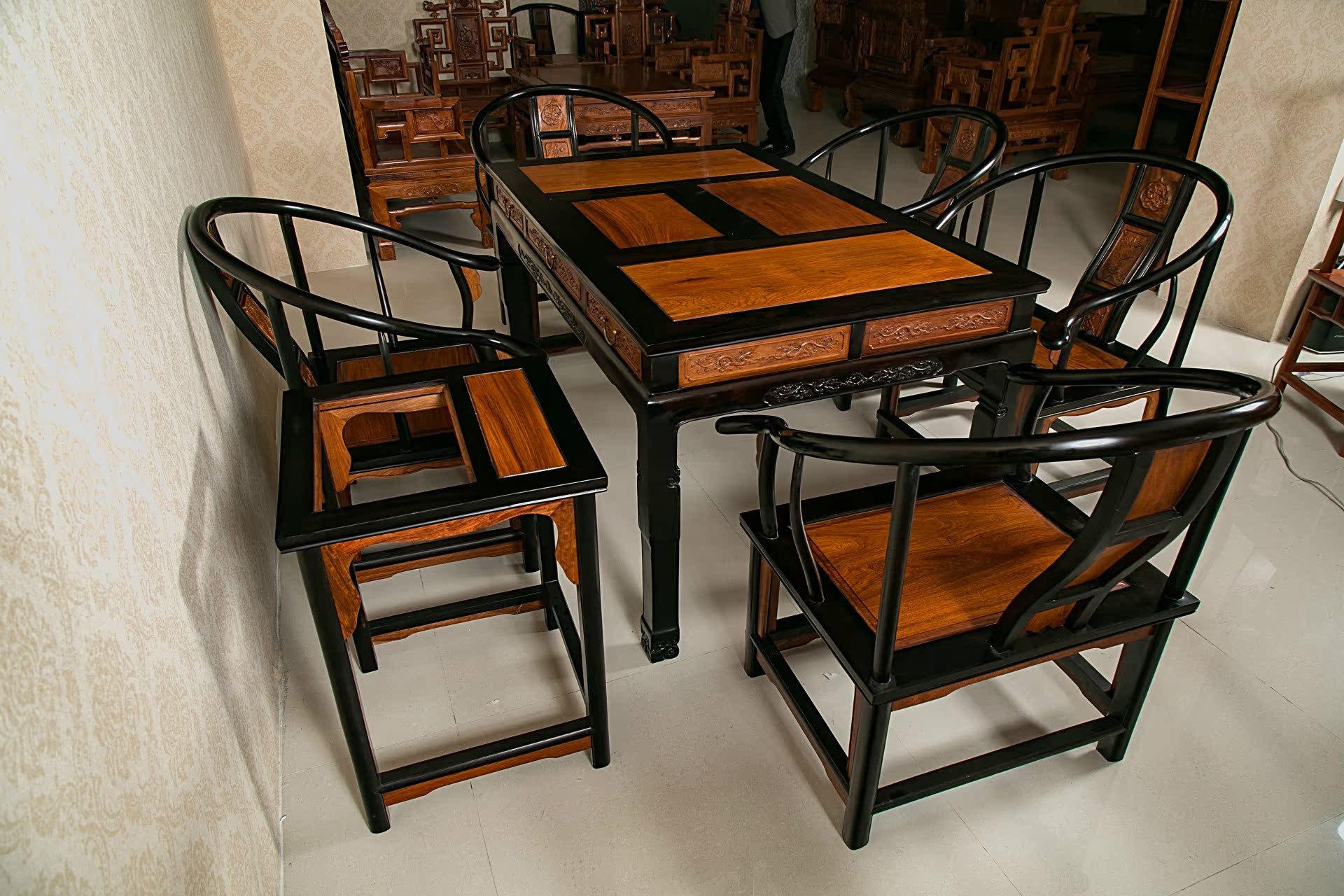 红木家具紫光檀桌椅仿古实木紫光檀缅甸花梨茶几桌椅组合套装