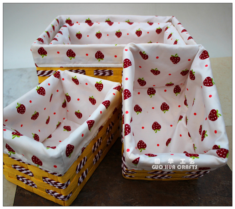 国华纸编收纳盒储物篮置物篮纸绳编织桌面化妆品整理带布里子筐