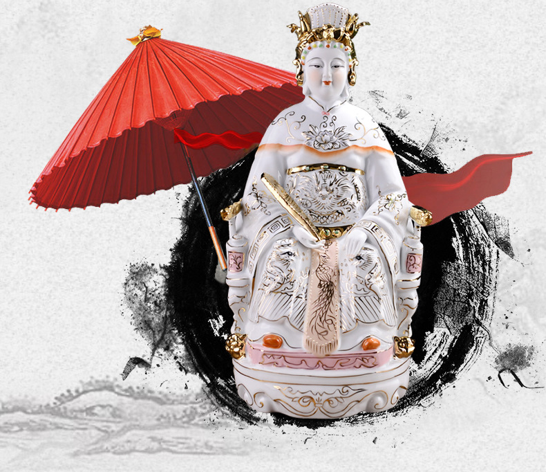 白玉陶瓷妈祖神佛像工艺品王母娘娘天妃天后圣母家居供奉摆件16寸