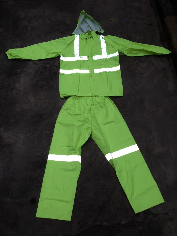 溧安双层反光雨衣 带帽分体荧光色 la防水服 透气绿色劳保服pvc