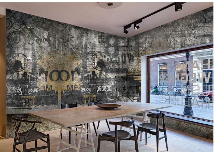 复古水泥工业风工装装修墙纸抽象涂鸦3d无纺布个性酒吧咖啡店壁纸