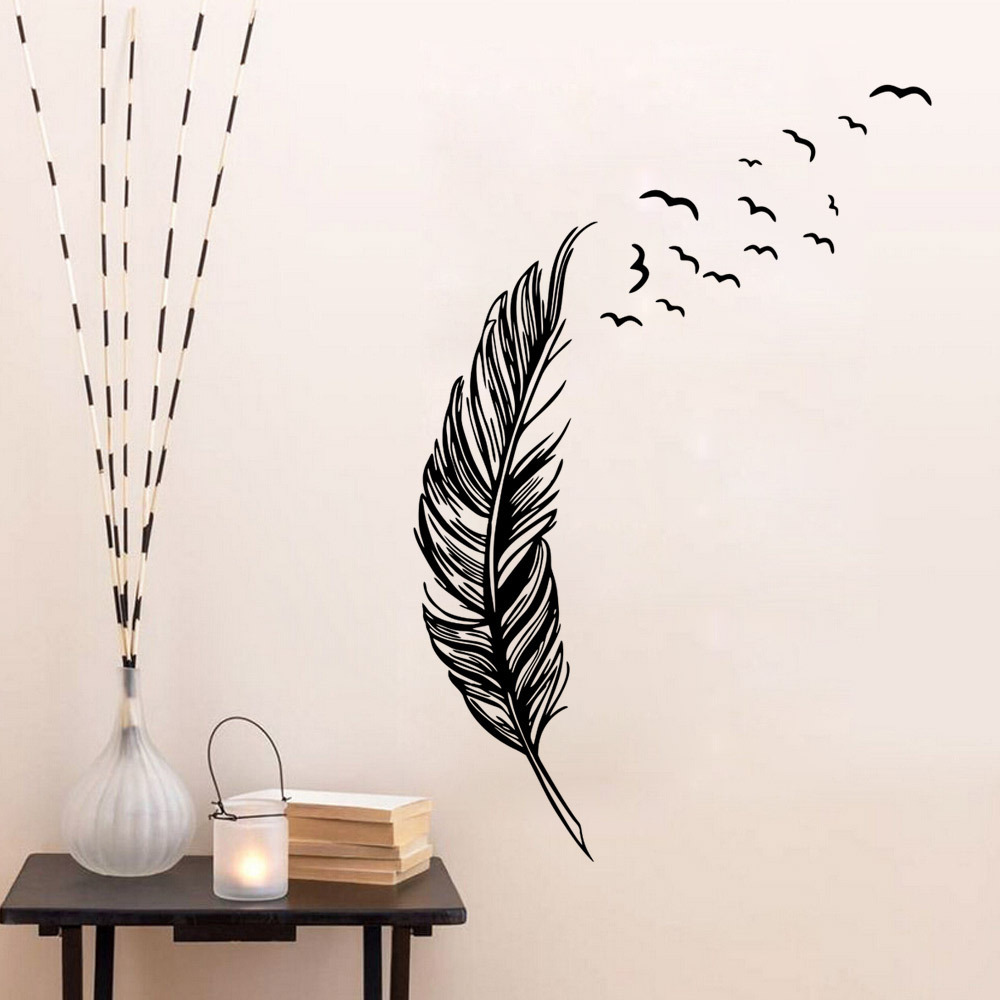 外贸羽毛飞鸟艺术墙贴pvc可移除贴画创意diy客厅卧室装饰贴纸8014