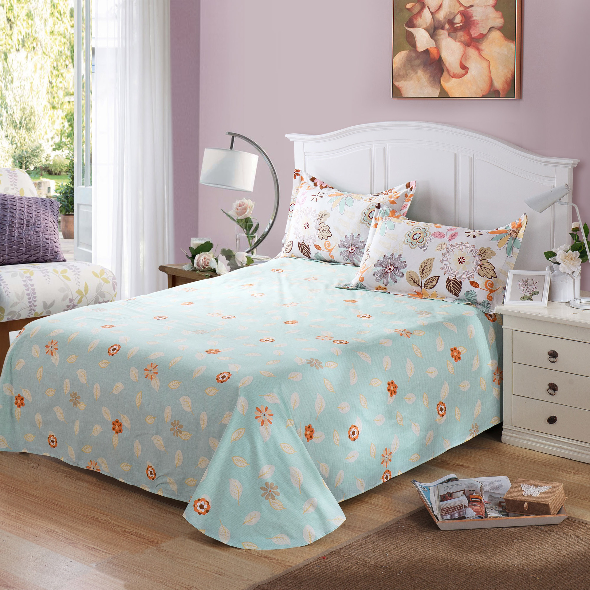 纯棉圆角床单 单人双人全棉单件被单 枕套