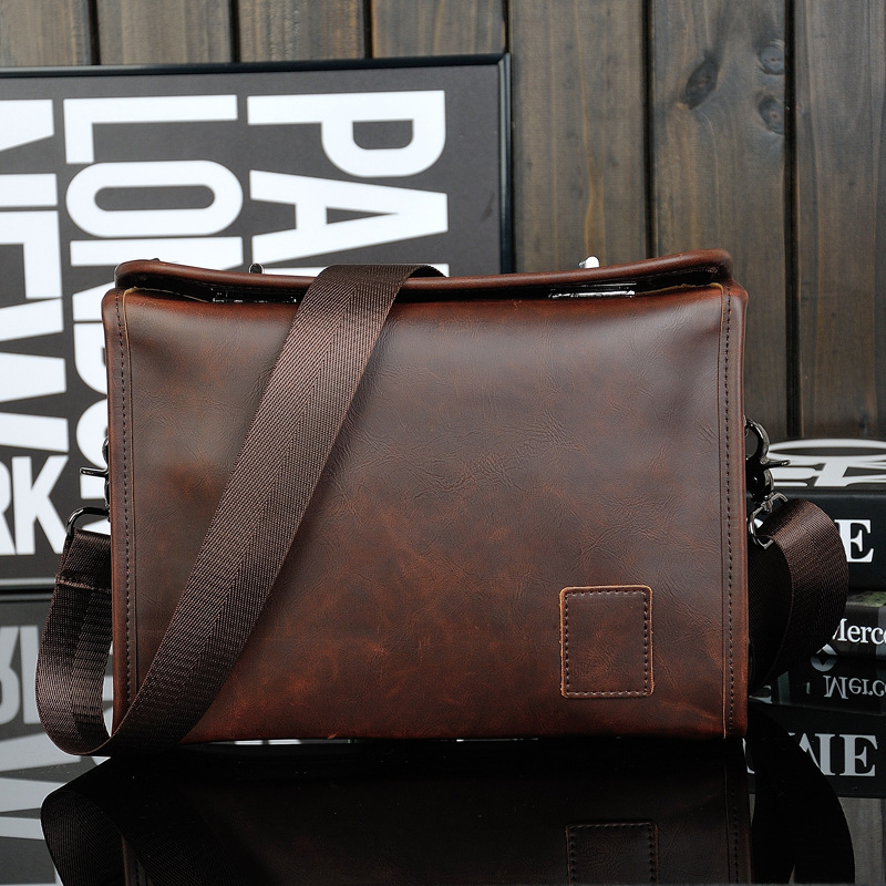 New Men's Casual Retro Shoulder Bag Messenger Bag Pu Leather Simple Messenger Bag Men's Business File Bag Men's Bag