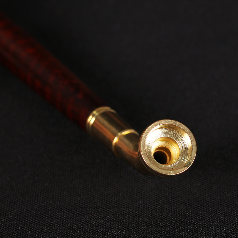 明慧工艺 蛇纹木满纹【烟斗】手把件 文玩