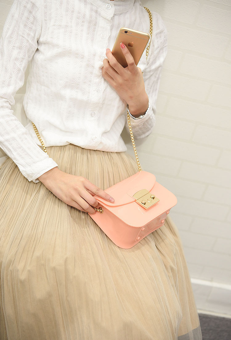 欢乐颂邱莹莹杨紫同款包果冻包韩版简约糖果色单肩斜挎包链条包包