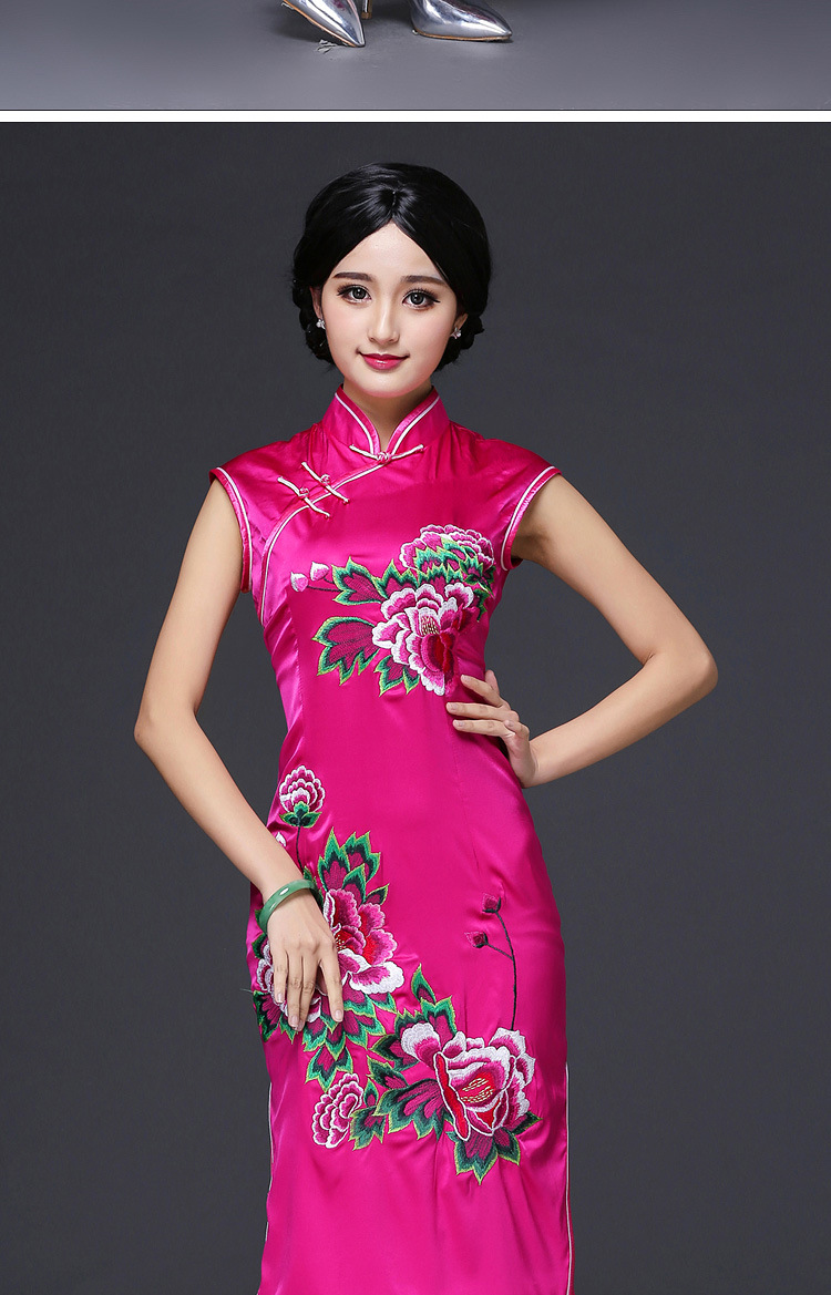 倾城粉黛高端定制新款改良时尚真丝中长款旗袍裙日常复30姆重磅