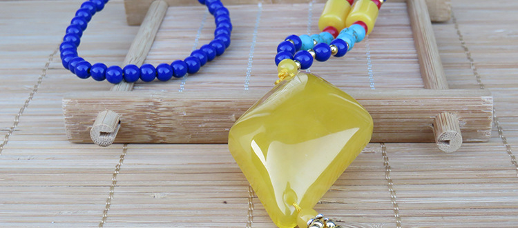 批发采购毛衣链-新款高仿青金搭配高仿蜜蜡花