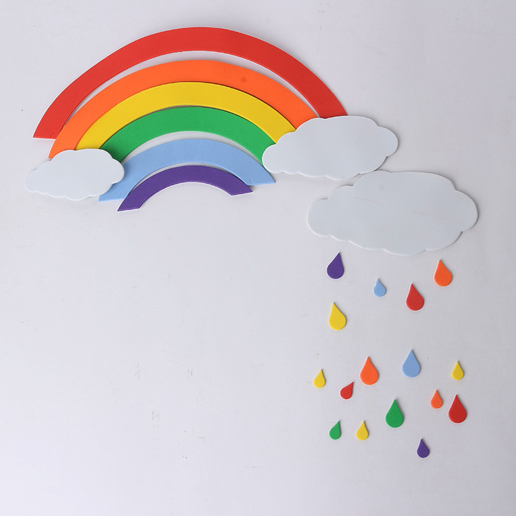 幼儿园环境布置主题墙材料教室墙面布置 卡通泡沫雨后彩虹装饰贴