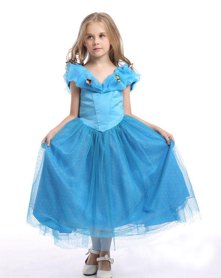 2016外贸灰姑娘蓝色蝴蝶梦幻纱纱公主裙节日礼服六一表演儿童礼服