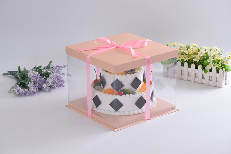 6/8/10/12透明双层蛋糕盒 透明双层烘焙纸质包装 芭比翻糖蛋糕盒
