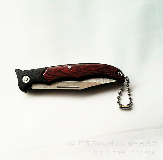 地摊热卖啄木鸟小刀厂家直销木柄小刀带链条小刀不锈钢刃小刀
