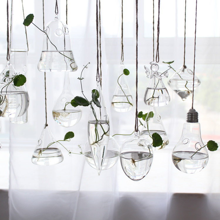 Creative Hanging Transparent Glass Vase Simple Hydroponic Small Infusion Bottle Indoor Gardening Home Decoration Bottle Plant Set