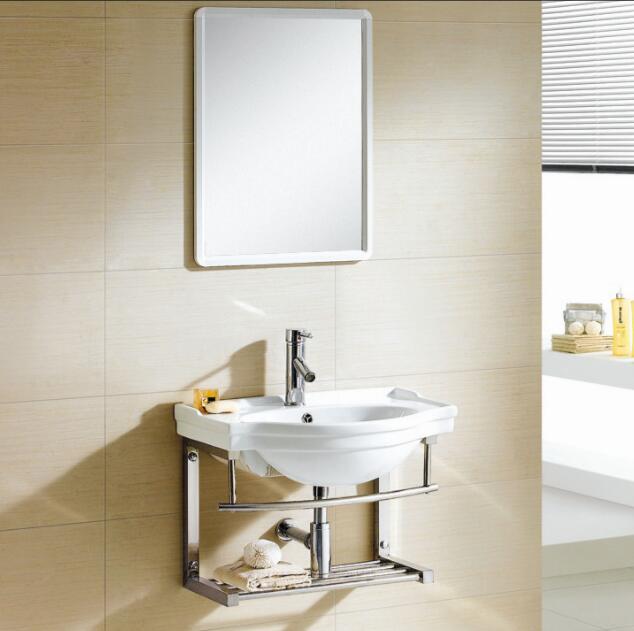 樱花不绣钢架浴室柜 挂式洗面盆 支架盆配银镜配置物架 214-60