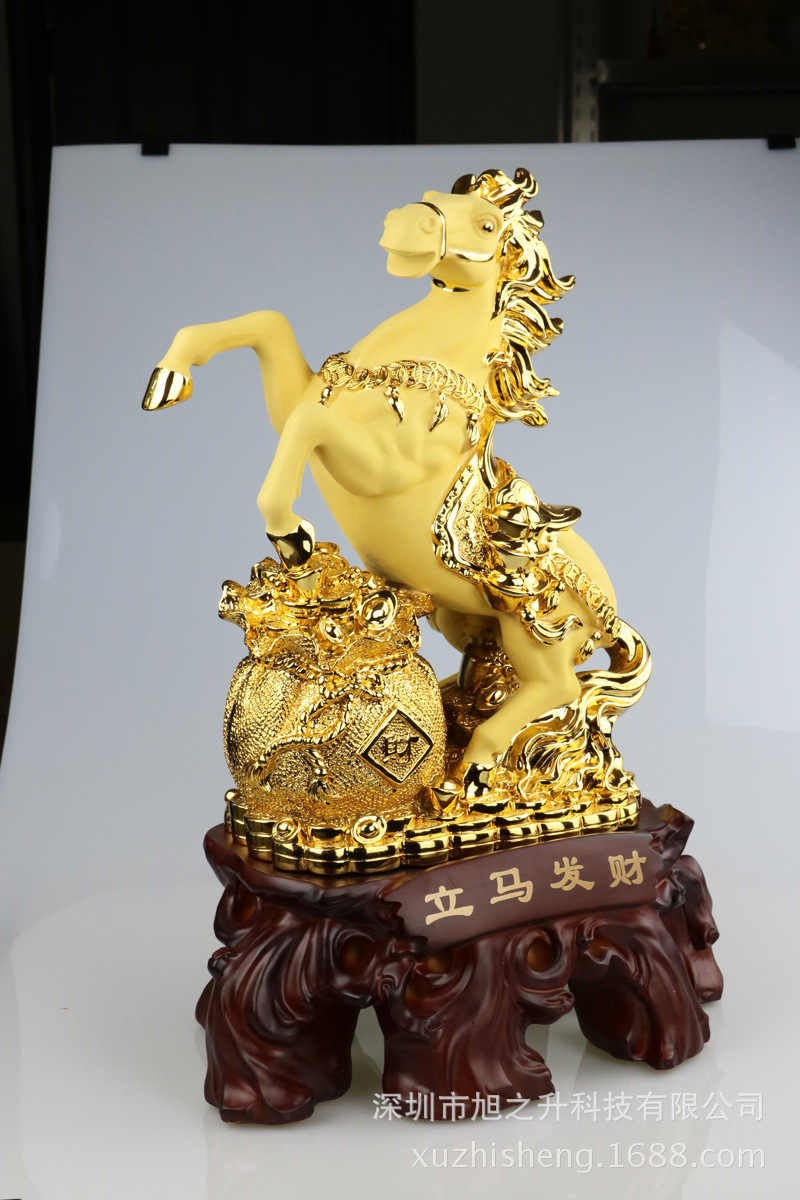 雅信工艺品立马发财马摆件绒沙金客厅办公室电视柜装饰工厂批发