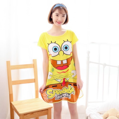 Cross-Border Pajamas Female Summer New Cartoon Milk Silk One-Piece Nightdress Thin Student Sweet Cute Loungewear Foreign Trade