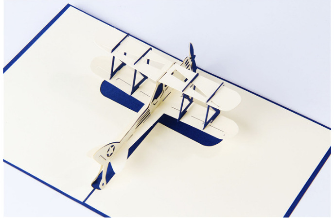 3d立体卡片 飞机剪纸雕刻 中秋节节日祝福明信片定制批发生日礼物