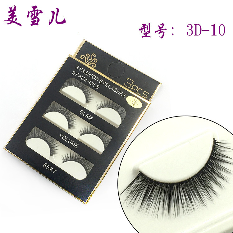 3d-10 Three Pairs of Eye Tail Pull Long False Eyelashes Fashion Nude Makeup 3D Handmade Eyelash Factory Supply