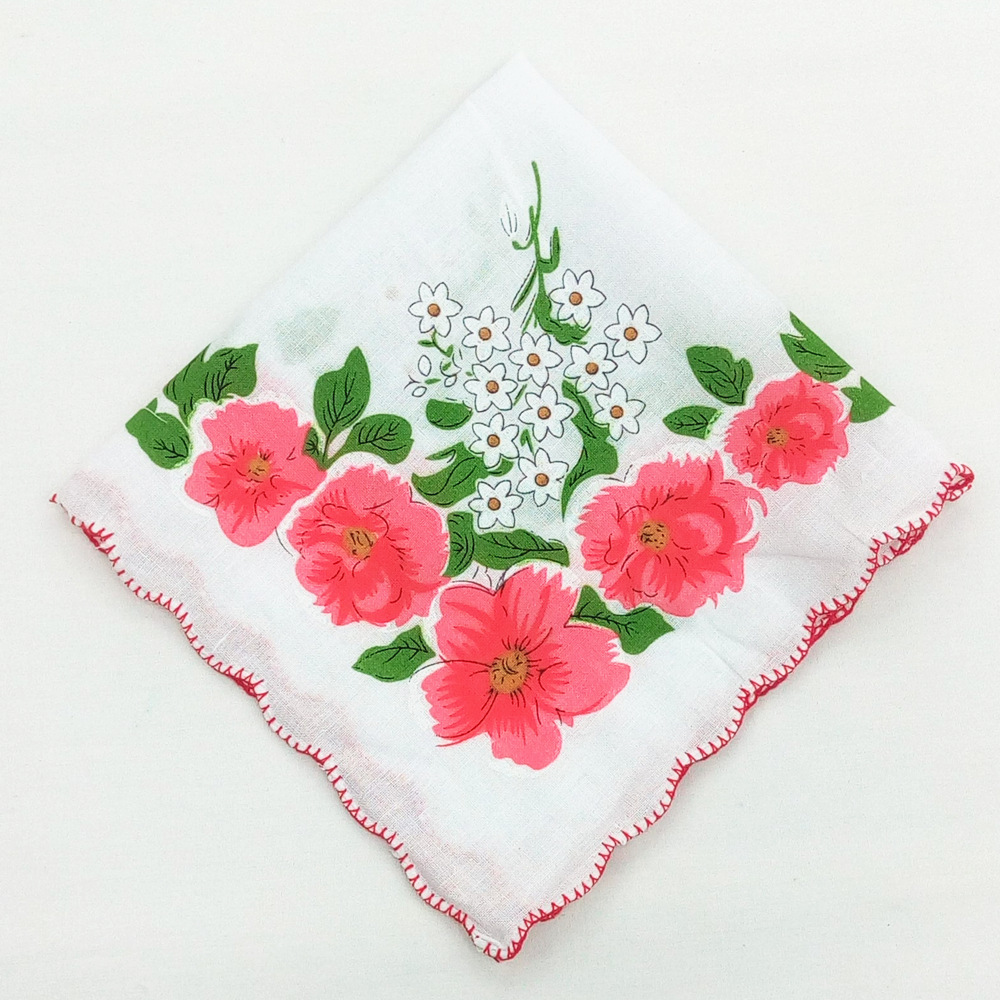 牙边印花纯棉女士手帕 大印花手绢 30公分 五款花型混装 清爽型