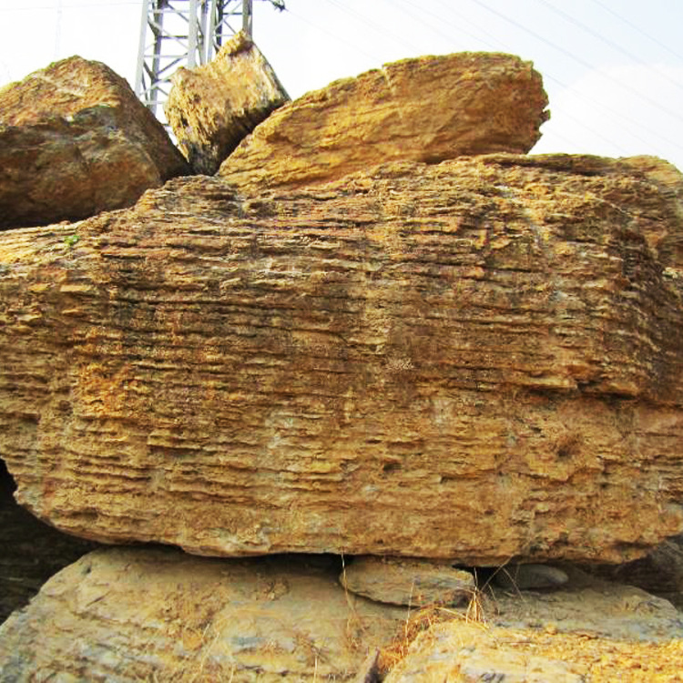灵璧土黄色千层石 灵璧青千层石批发 天然奇石草坪石基地