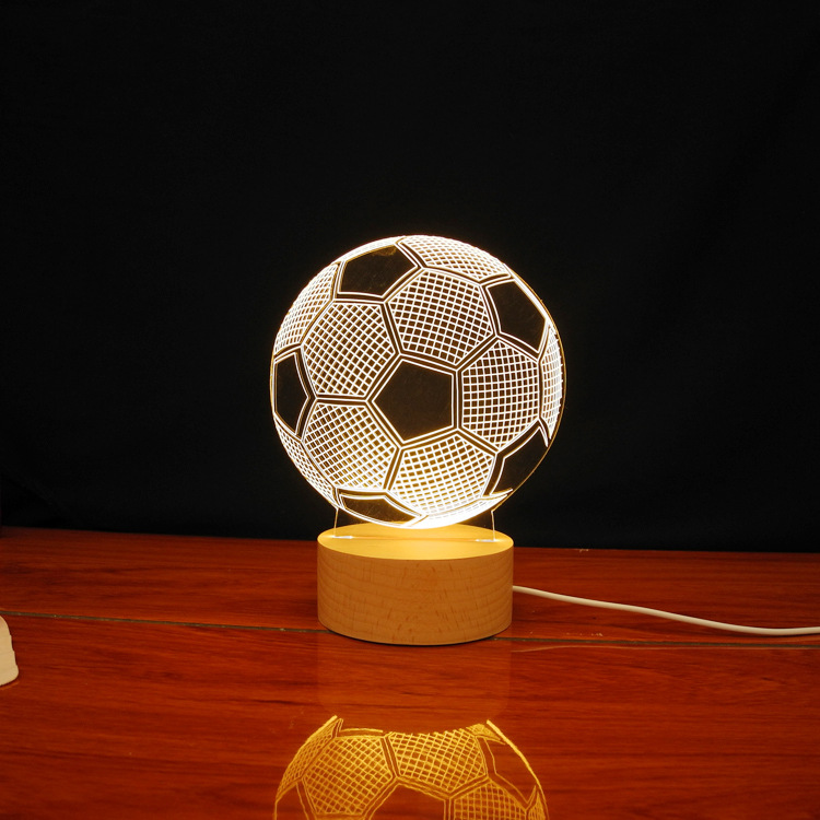 usb足球造型创意礼品小夜灯3d七彩触控视觉灯led节能床头灯