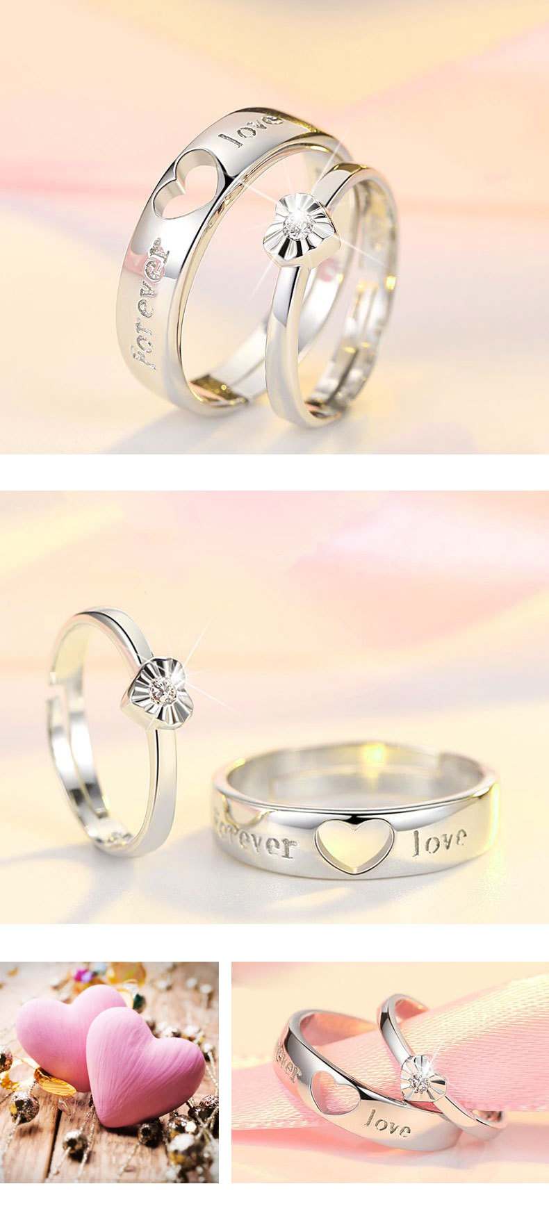 爱心情侣戒指 情侣对戒 情人节礼物 恋爱礼品 心形爱情戒指