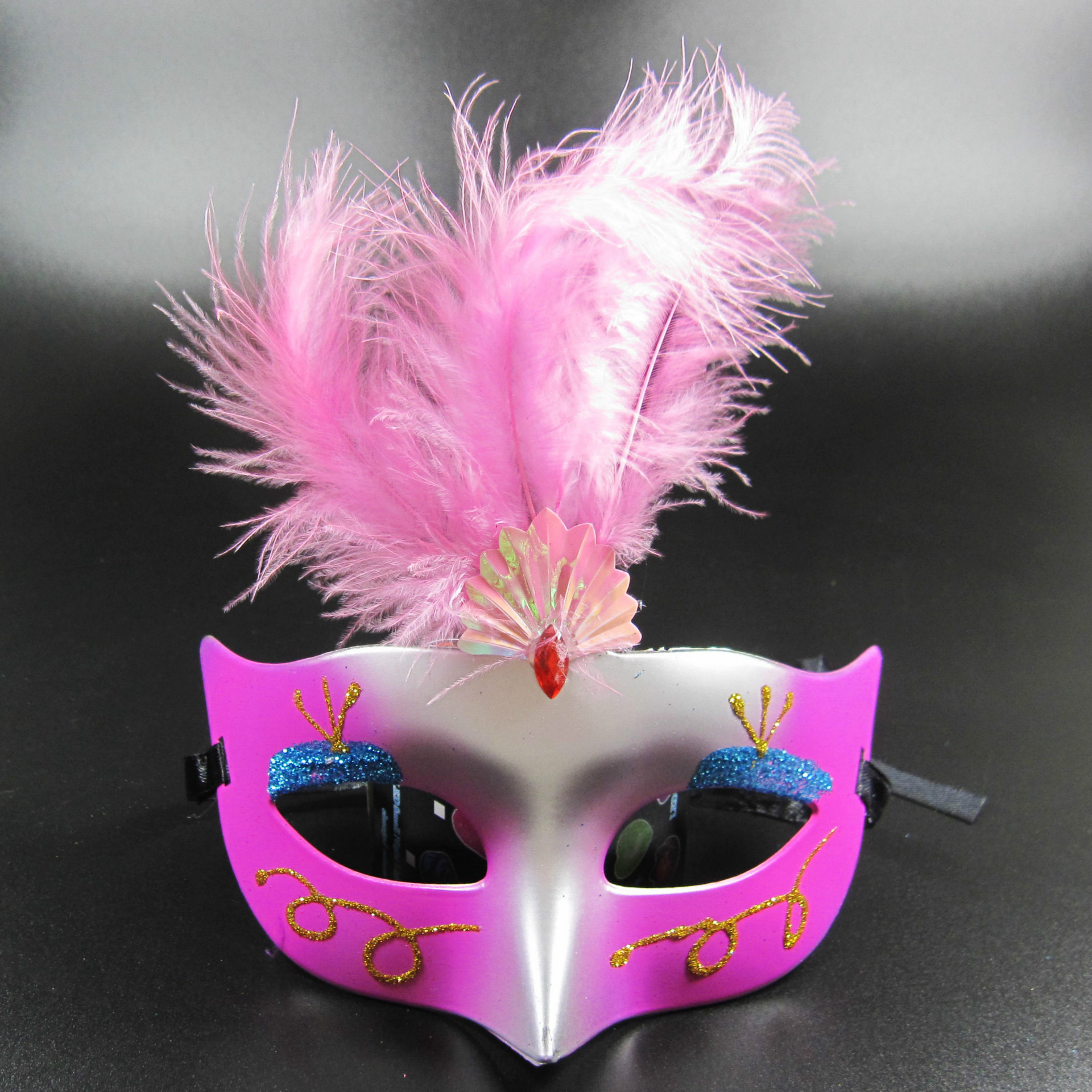 批发发光绒毛面具 金粉公主面具儿童玩具 可爱羽毛化妆舞会面具