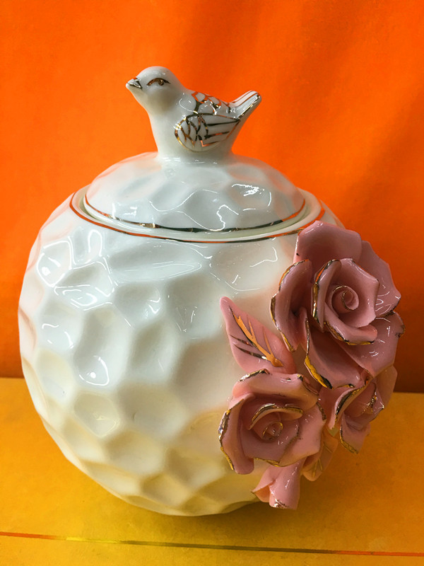 石亚军 供应信息 软陶工艺品 立体花 玫瑰花 描金 小鸟糖罐 糖缸 储物