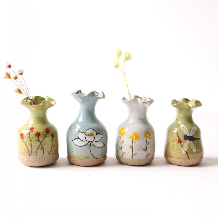 陶瓷小花瓶景德镇创意陶瓷摆件手绘粗陶文艺水培植物家居花插