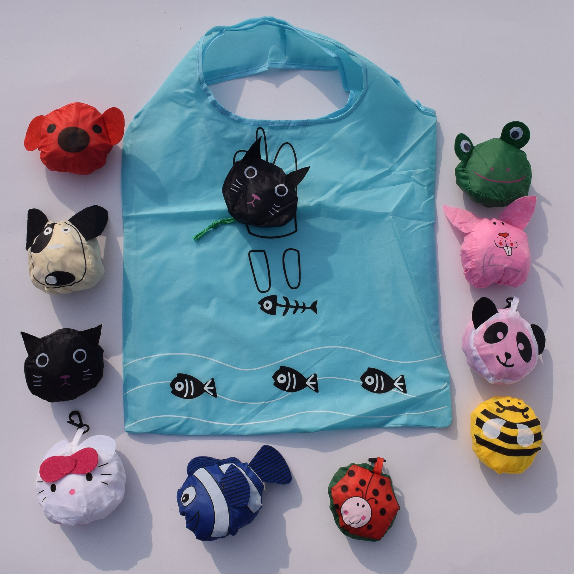 创意卡通折叠购物袋 小猫折叠袋 卡通折叠袋可印logo厂家批发