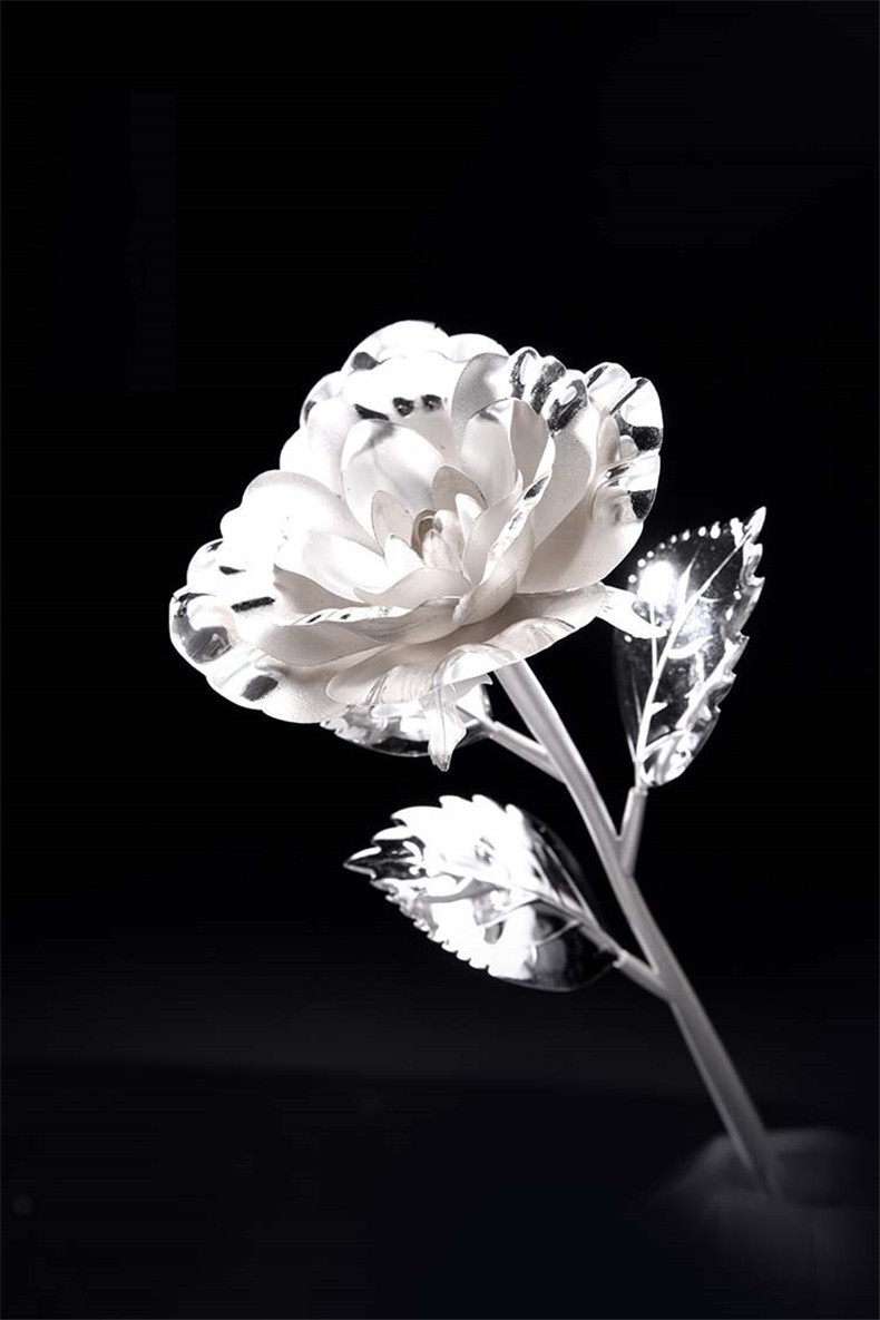 银玫瑰 纯银玫瑰花工艺品 s999足银玫瑰摆件 七夕情人节礼物送礼