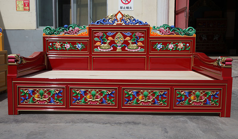 格桑花藏式家具藏族彩绘实木龙床舒适古典佛教密宗实木家具床l