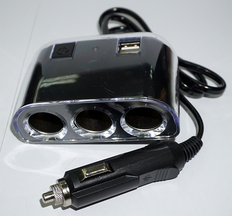 车载一拖三点烟器 带usb接口开关点烟器 厂家批发