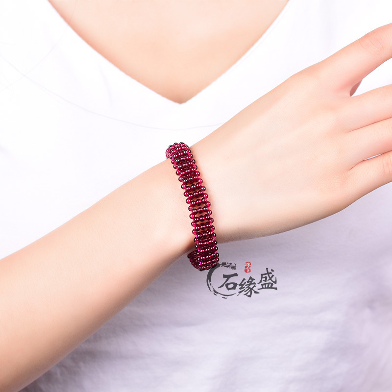 天然水晶 酒红石榴石编织手链手排手串时尚宝石水晶手链