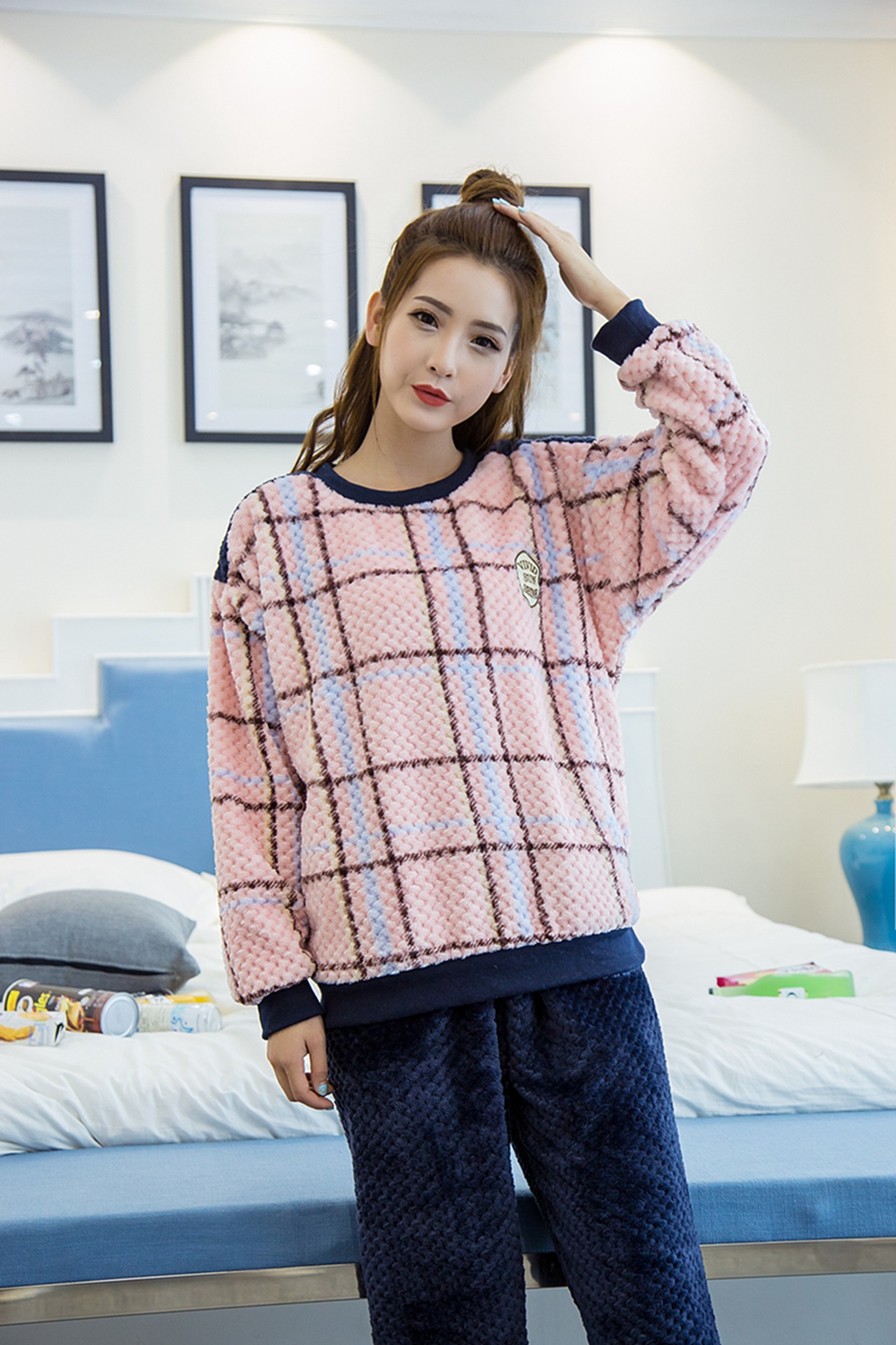 爆新款韩版少女时尚休闲加厚法兰绒家居服套-睡衣,家居服,睡袍,浴袍