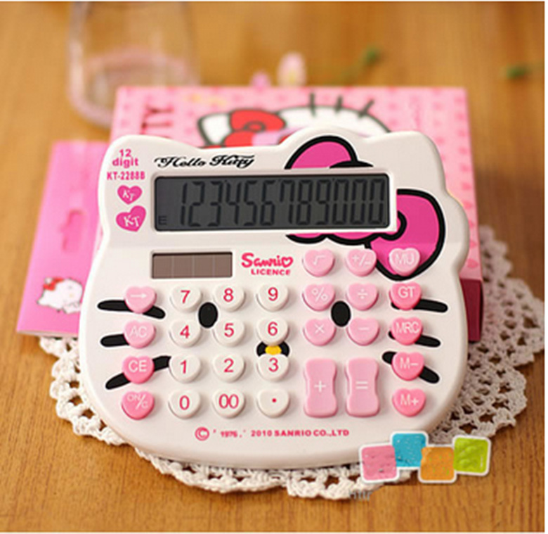 Cartoon 12-Bit Computer Girl Heart Pink Shape Calculator No. 5 Battery Solar Heart-Shaped Button