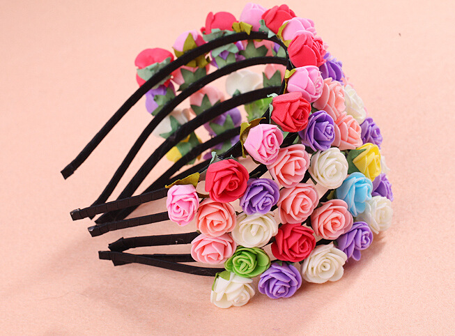韩式七彩玫瑰花发箍头饰 景区旅游纪念手工头环海滩旅游花环饰品